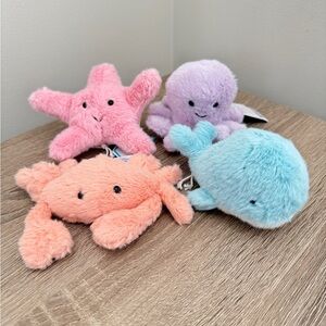 New Authentic Jellycat Set of 4 - Fluffy Starfish, Octopus, Crab & Whale